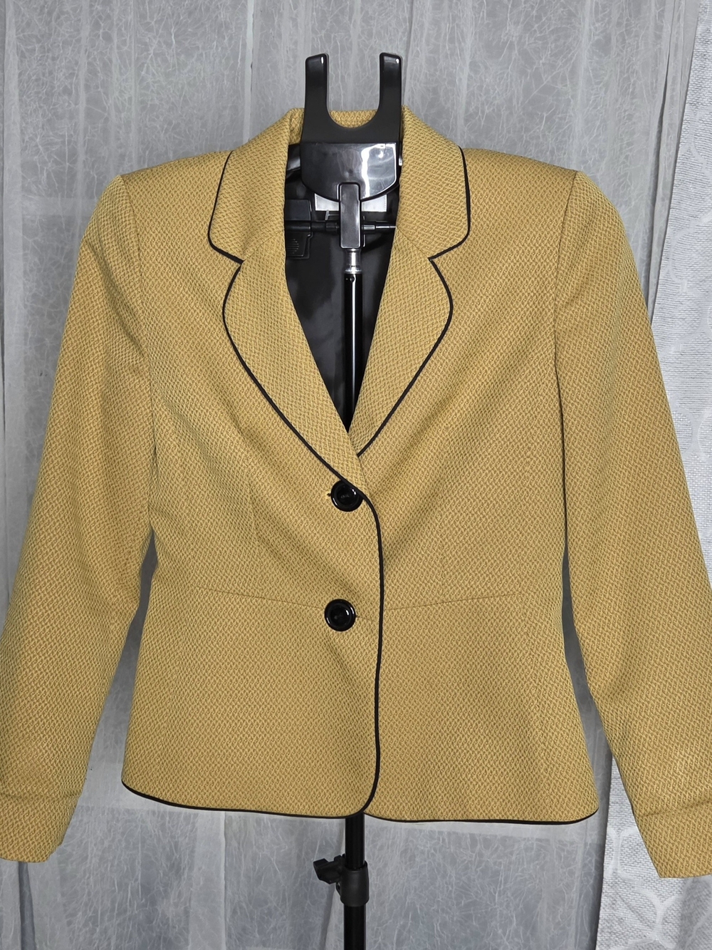 Le Suit Mustard Yellow Textured Blazer Vintage Aesthetic Office Wear 6Petit